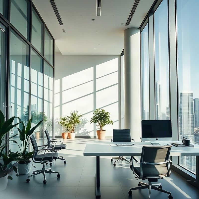 Pequena equipe imobiliária revisa informações de imóveis no escritório em Brasília